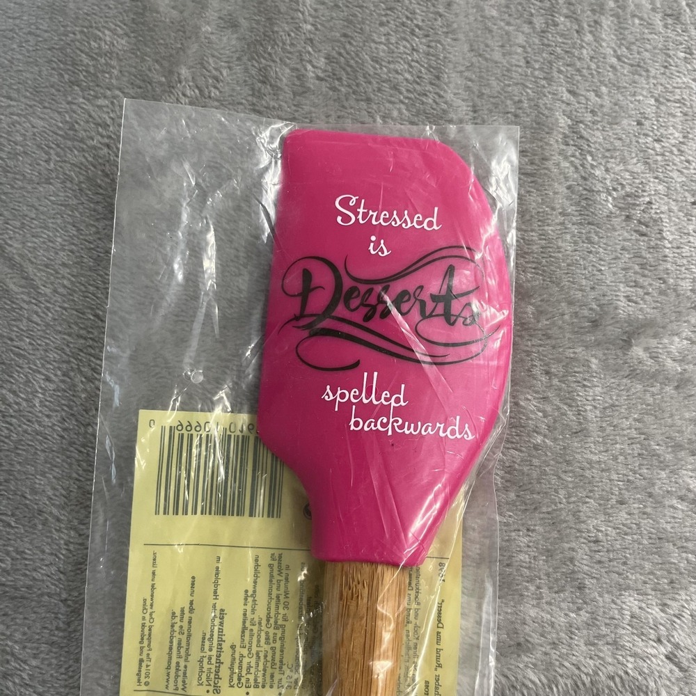 Pampered Chef Pink Silicone Bamboo Spatula Stressed Is Desserts Quote New